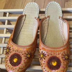 Embroidered sequinned genuine leather Egyptian Moroccan style babouches.